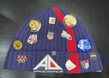 American Downhiller Race Hat With 12 Ski Race Related Pins