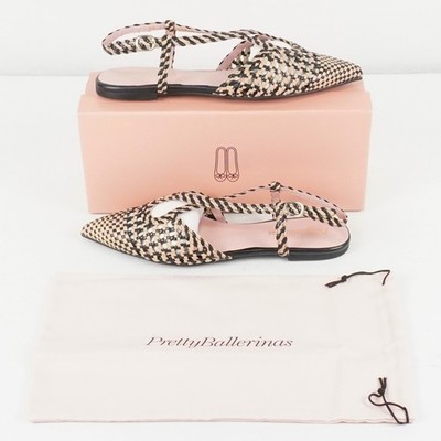 Pretty Ballerinas Ella Woven Ballerina Flat In Black Chess Women's US Size 9.5
