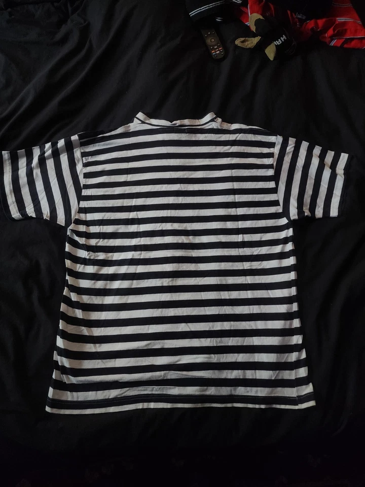 CAMISETA DE COLECCIÓN ADIVINA JEANS EE. UU. BORDADA SPELL OUT RAYAS NEGRA BLANCA XL Foto 3 de 3