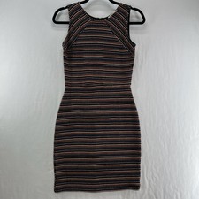 Mystic Bodycon Mini Dress Womens S Sleeveless Back Zip Striped Knit Multicolor