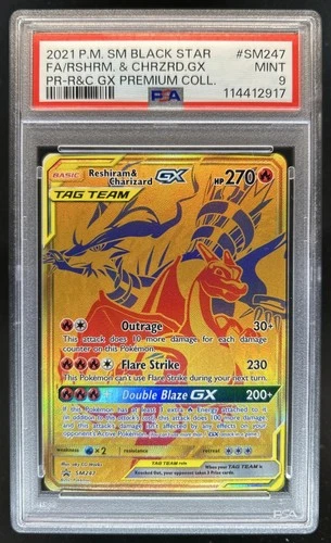 2021 Pokemon SM Black Star Promos Reshiram & Charizard Tag Team #SM247 PSA 9