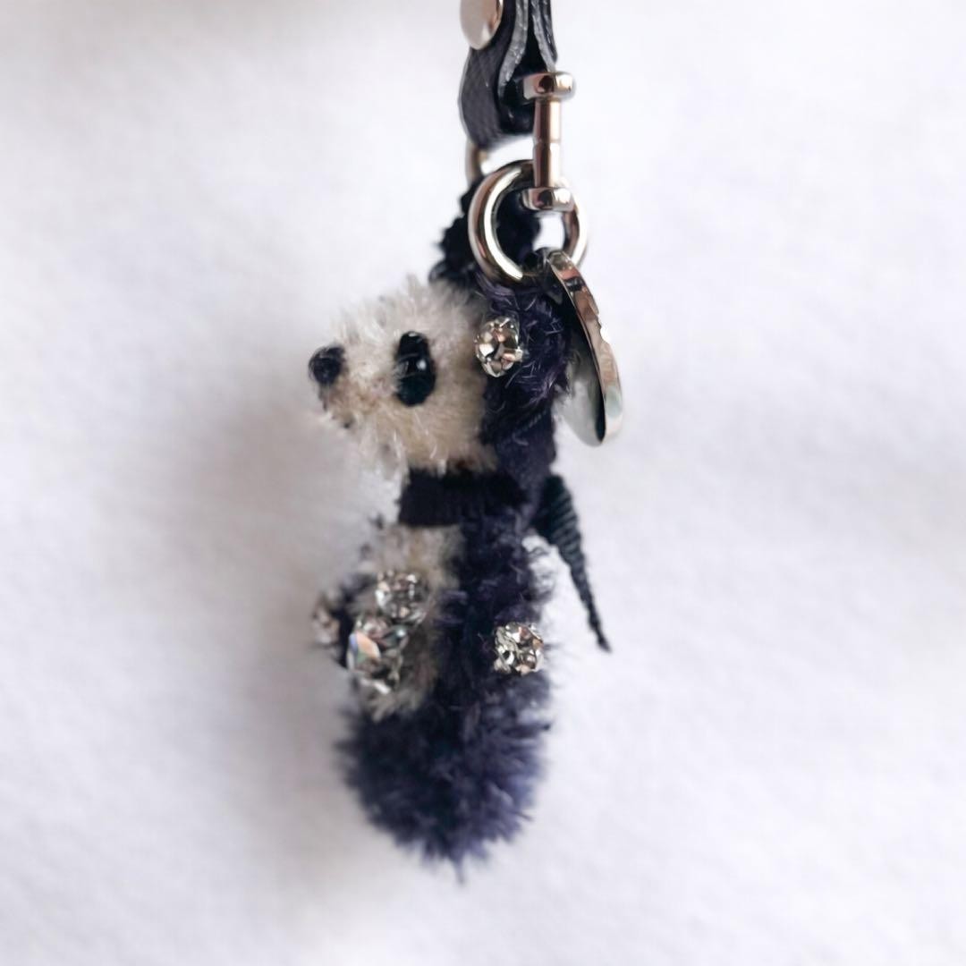 Prada Fur Animal Motif Keychain Charm Black & White Leather Strap Used thumbnail 7