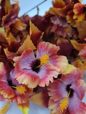Faux Hibiscus Fake Fall Flowers Burgundy-Pink 2pk