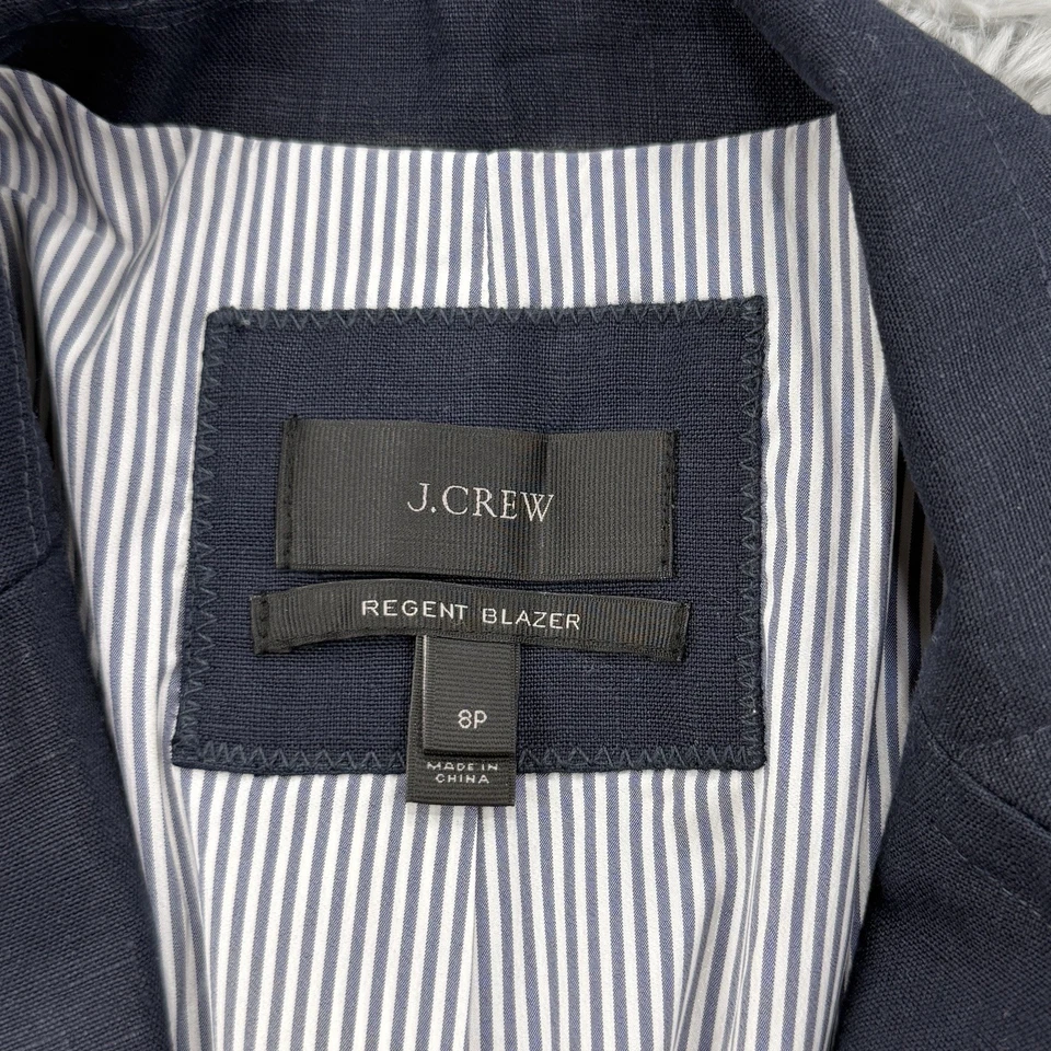 J Crew Linen Blazer Women's 8P Navy Regent Career Office Academia Preppy - Image 2 of 4