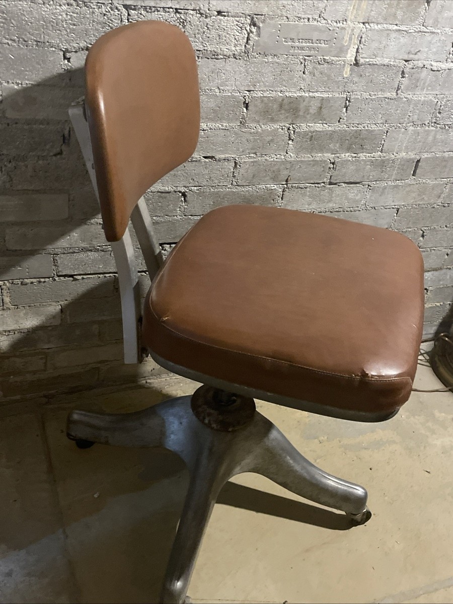 Vintage Shaw Walker Mid Century Industrial Swivel Rolling Desk