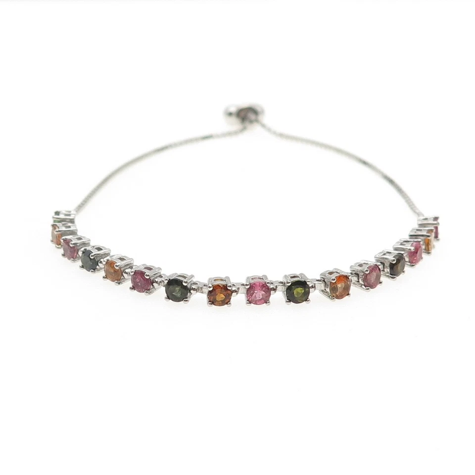 925 Sterling Silver Real Multi-Color Tourmaline Adjustable Bolo Bracelet 6-9.25" - Image 3 of 4