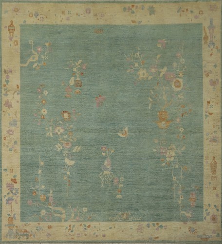 Vegetable Dye Teal Color Wool Hand-made Art Deco Living Room Square Rug 10x10 - 第 1/17 張圖片