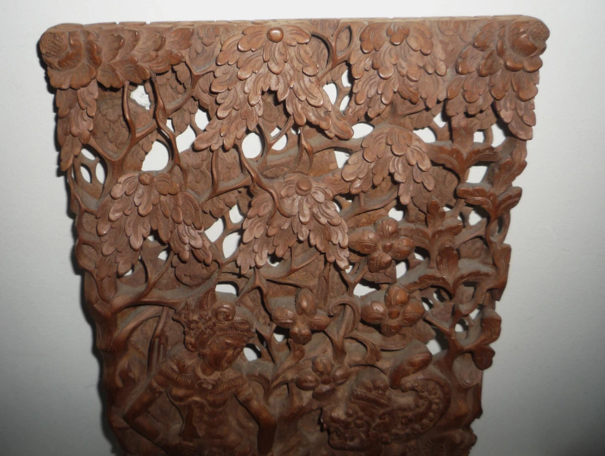 VINTAGE 1970s ERA MYTHOLOGICAL BALINESE WOOD CARVED PANEL