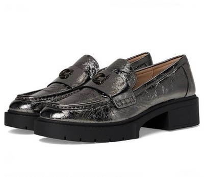 NIB COACH LEAH Crinkle Leather Lug Loafer Anthracite Sz7B | eBay
