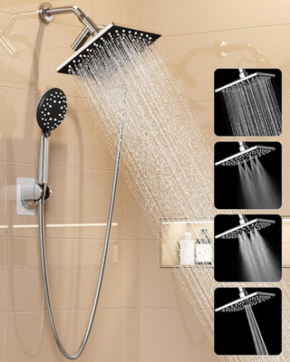 High Pressure Rain Shower Head with Multi-Functions, Square Rainfall Shower
