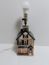 VINTAGE HANDPAINTED CERAMIC HOUSE LAMP W MADE IN USA MERCURY ELECTRICAL FITTINGS