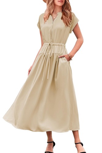 CCTOO Womens Summer Midi Dresses: Fashion Stylish Cute Loose Fit Zip Up Sun D...