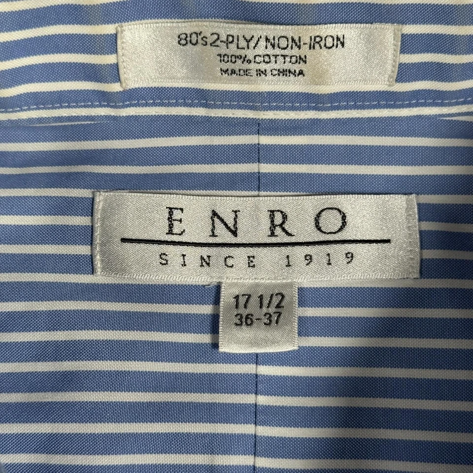 Camisa Enro Para Hombres 17.5 36/37 Azul Blanco Rayas Sin Planchar Vestido Algodón Abotonado Foto 3 de 3