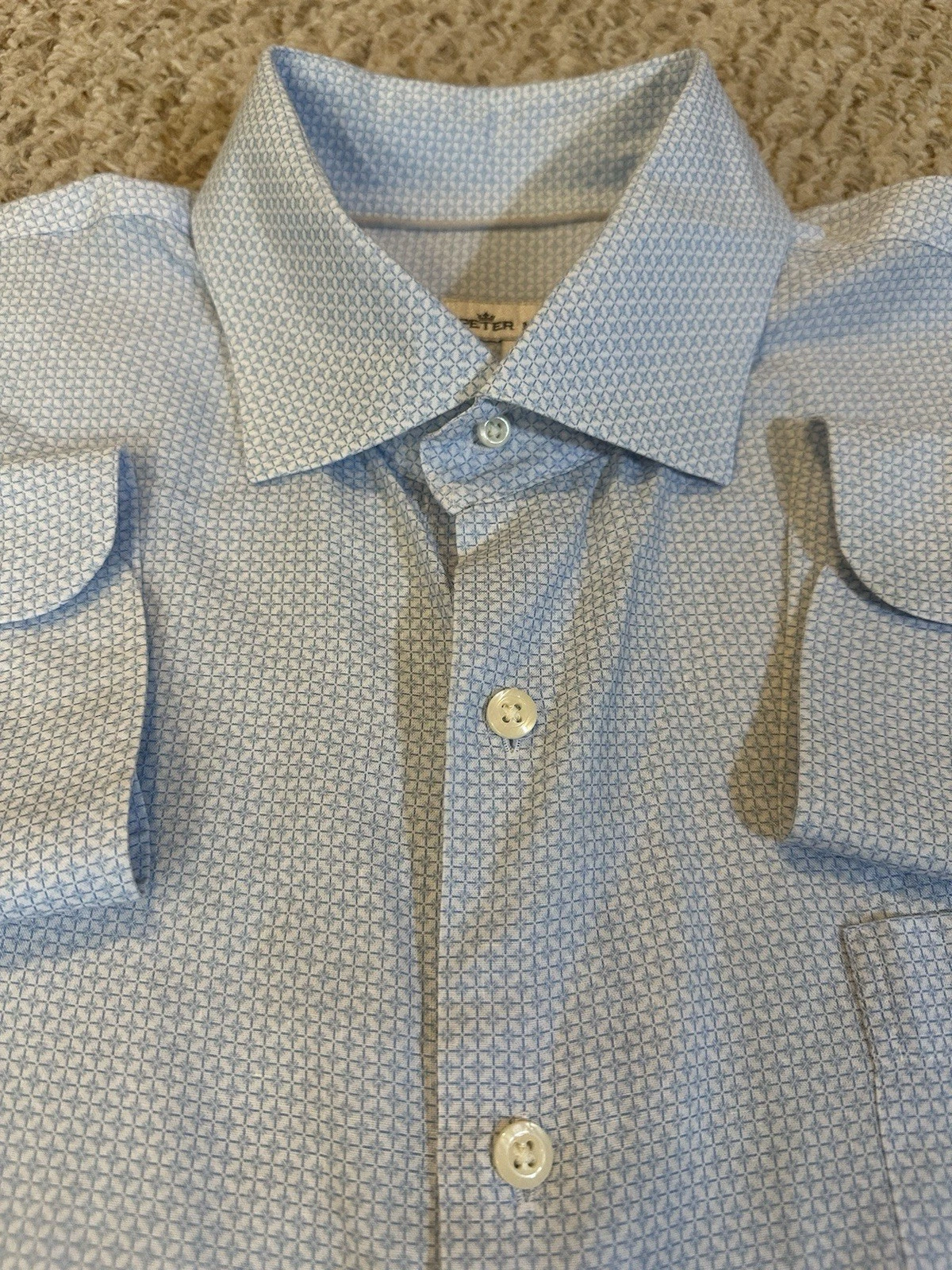 Peter Millar Shirt Mens XL Blue Tolland Linen Blend Sport L/S Geometric