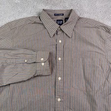 Vintage Gap Shirt Mens Large Brown Stripes 80s 2-Ply Poplin Button Up Y2K