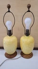 Vintage pair table lamps lemon yellow Mcm Speckled ceramic Glazed wood base