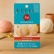 Vintage BOYE Aluminum Crochet Hook Set 5 Hooks Sizes 00 3 4 5 6   Missing Size 2