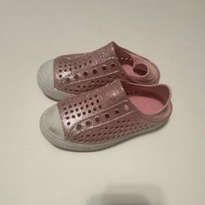 Skechers Girls Pink Glitter Slip-On Flat Rubber Comfort Shoes Size 12