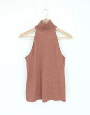 ENZA COSTA Sweater Knit Halter Turtleneck Top Rosewood M $154 E1 332
