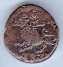 1835 Mysore stan Krishna raja Wodiyar 20 Gotówka miedziana moneta