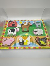 Melissa  Doug Farm Animal Wooden Puzzle - Colorful Barnyard Playset