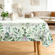Eucalyptus Leaf Polyester Tablecloth, Green, 60 X 104 Inch Washable Reusable W