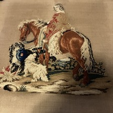 19th Century Antique Needlepoint Girl With Pony And Dogs Framed