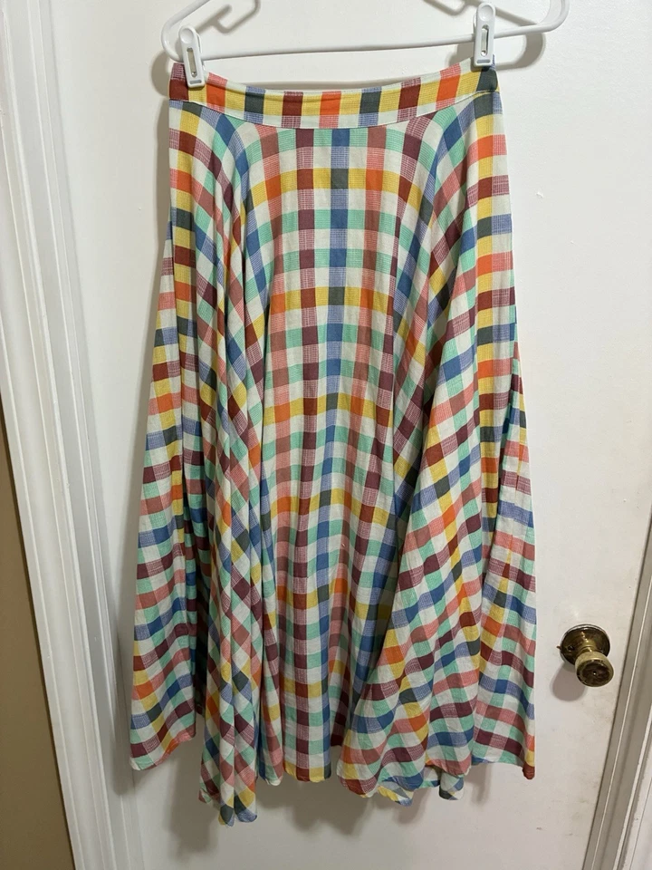 Falda midi a cuadros multicolor línea A Maeve Anthropologie 2 Foto 2 de 4