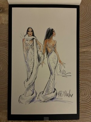 CHER & BOB MACKIE Signed Original Costume Design Sketch Autographed JSA LOA COA