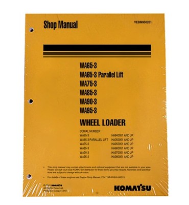 Komatsu WA65-3/WA75-3/WA85-3/WA90-3/WA95 Service Repair Manual Part # VEBM950201