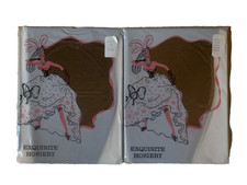 VTG Exquisite Hosiery NOS Stockings Taupe w/ Pin-Up Art Package 50s  Lot of 2