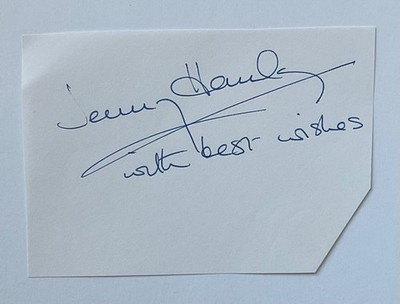 JENNY HANDEY (Elster) Original handsignierte Signatur auf geschnittener Albumseite.