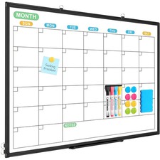 Dry Erase Calendar Whiteboard for Wall, 36" x 24" Month White Board Black