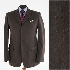 Mens Summer 42L UK Size UCOB Brown Cotton Sport Coat Blazer Striped Jacket