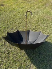 VINTAGE Brigg London Black 36" Whangee Umbrella w/ Silver Band  Bamboo Handle