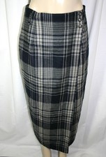 VTG Ralph Lauren 10P Gray Plaid Wool Long Wrap Skirt Equestrian Horse Buttons