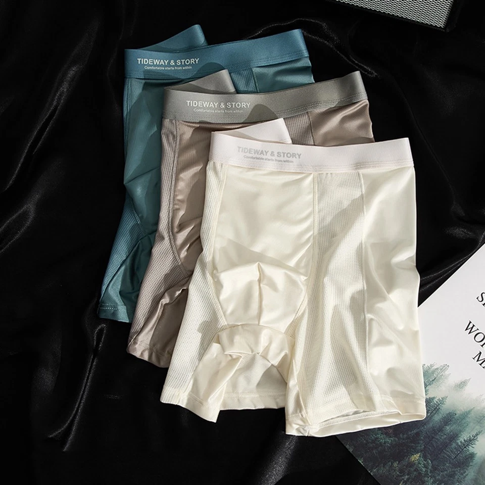 4PCS Mens Ice Silk Underwear Breathable Boxer Shorts Seamless Satin Cool Briefs - Image 4 of 4