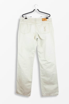Yves Saint Laurent YSL Ivory Straight Jeans Logo Back Pocket