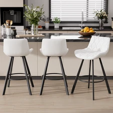 Modern Counter Height BarStools Set of 3 Low Back 26" Leather Kitchen Chairs