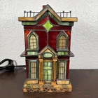 Vtg Tiffany Style Stained Glass Xmas Illuminated Village Victorian House Church