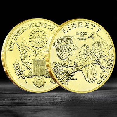 Liberty Eagle Family Coin In God We Trust Gold Tone US Seal Collectible Medal