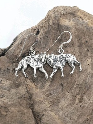 Wolf Sterling Silver 925 Dog Lobo Dangle Earrings Charms USA Made 1'' 