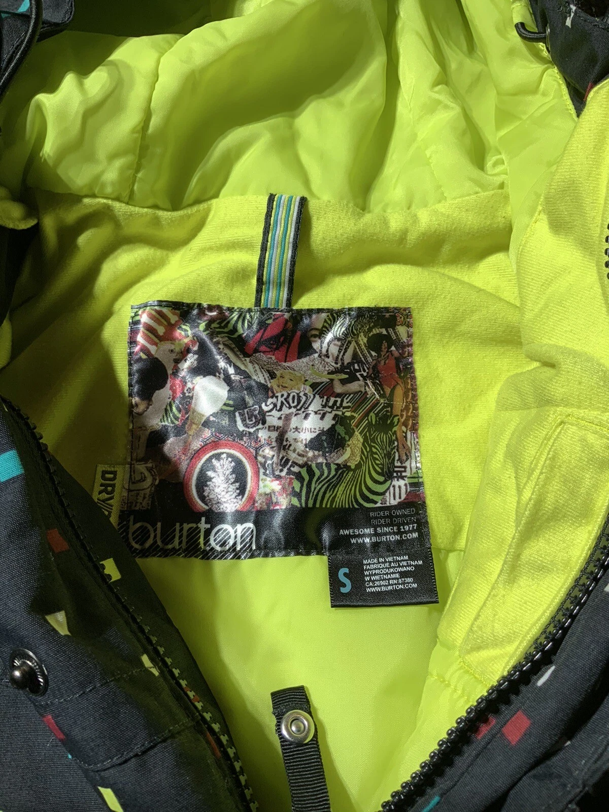 burton ski coat hood dryride full zip polka pockets jacket