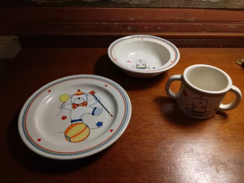 Epoch Noritake Circus Bear Mug Plate Bowl Stoneware 3 Piece Child's Set ~ NEW