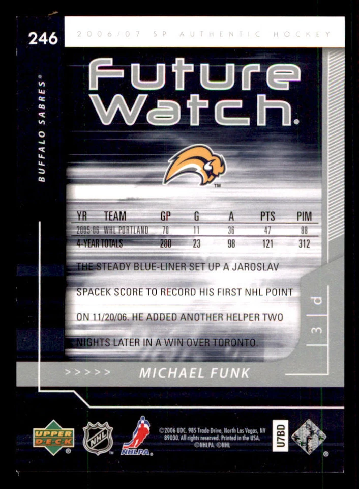 2006-07 SP Authentic #246 Michael Funk RC /999 (ref 240074) - Image 2 of 2