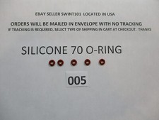 005 Silicone O-ring 70 durometer 3/32" ID x 7/32" OD x 1/16" thick. Quan 5