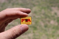 Lapel Pin, PTA, Red lettering on yellow background. Put your heart in PTA for al