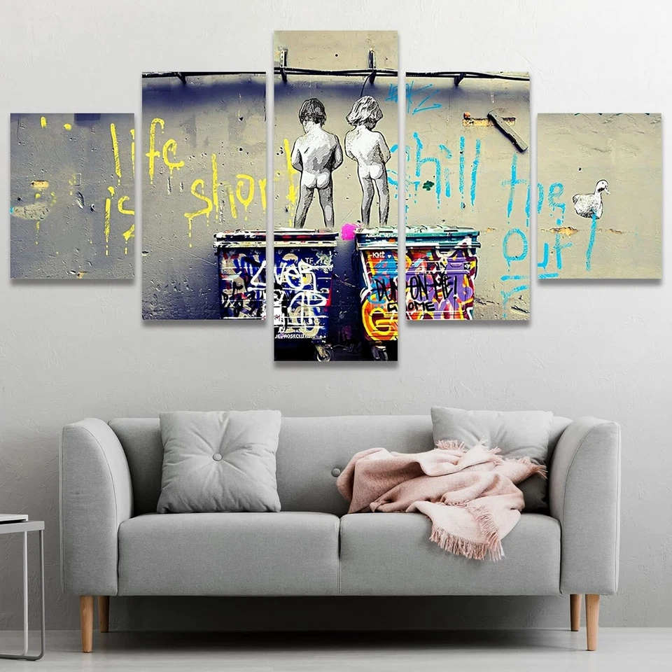 Wall26 - Banksy Life is Short Graffiti Art - Canvas Print Wall Art Set of 5 - Image 3 of 4