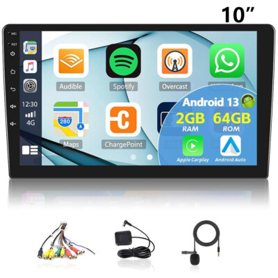 10'' 2 DIN Autoradio Apple Carplay 2G+64G Android 13 Mit GPS Navi WIFI FM RDS Mic