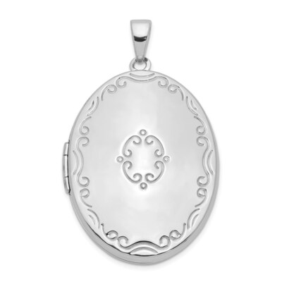 Sterling Silver Rhod-pltd Scroll Border 33mm Oval 4 Photo Family Locket ...